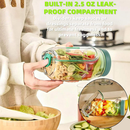 Salad Pod Side Open Jar with Leak-Resistant
