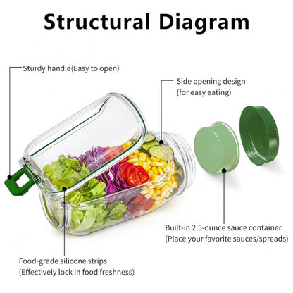 Salad Pod Side Open Jar with Leak-Resistant